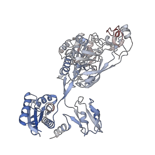 12212_7bke_a_v1-0
Formate dehydrogenase - heterodisulfide reductase - formylmethanofuran dehydrogenase complex from Methanospirillum hungatei (heterodisulfide reductase core and mobile arm in conformational state 2, composite structure)