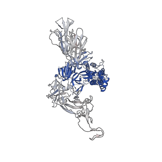 25508_7sxw_C_v1-1
Cryo-EM structure of the SARS-CoV-2 D614G,N501Y,E484K,K417T mutant spike protein ectodomain